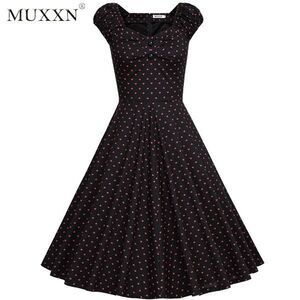 MUXXN Women XL Swing Dress - Retro 1950s Style  Pin-up  Black with Red Hearts